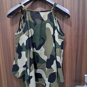 Army Camouflage Print Cold Shoulder top