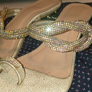 Golden Flats With Multi Colored Diamonds