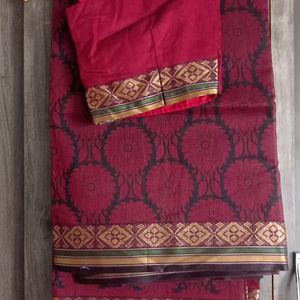 Maroon Saree With Stitch Blouse