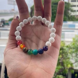 7 Chakra White Bead Bracelet