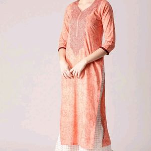 Embroidered Sharbati (Pastel Orange) Kurta