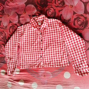 Check Red And White Colour Crop Shirt