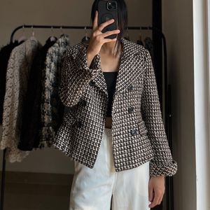 Woven Tweed Brownish Cream Blazer