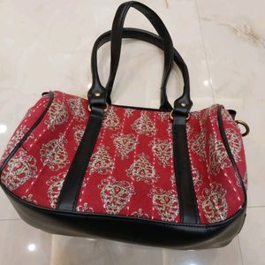 Red Printed Handbag with Sling and small pouch