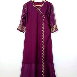 Purple And Gold Work Kurta (Women)