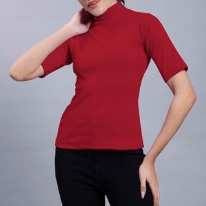 korean Girl Turtle Neck Red Top