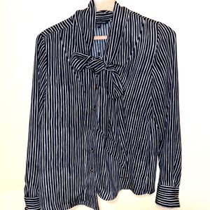 Van Huesen Stripes Shirt With Tie Up Ribbon