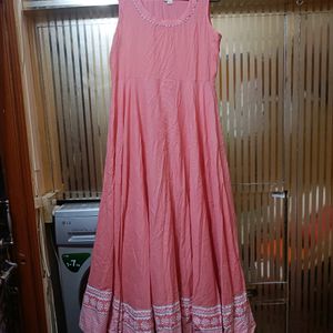 2layer Cotton Long Dress With Heavy Flair And Gota Patti Border