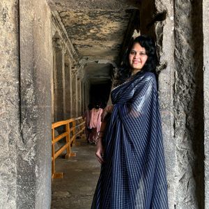 Navy blue slil saree with silver blouse