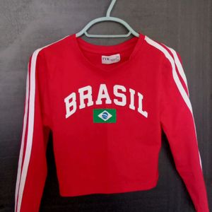 Brazil Print Red Cropped Tee