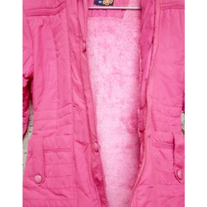 Pink Woolen Fur Puffer Jacket For Women✨