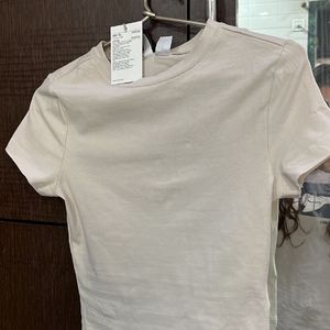 H&M Beige Crop T-shirt ! Size Xs