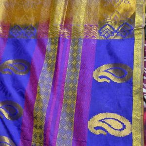 Awsome Blue And Purple Silk Saree