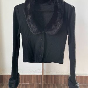 Urbanic Ribbed Fur Button Down Cardigan