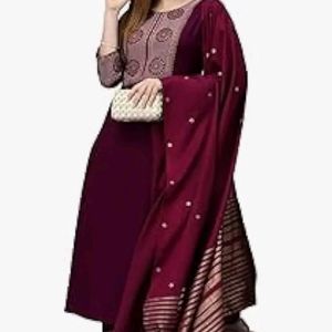 KLOSIA Viscose Embroidered Kurti Pant Dupatta Xxl