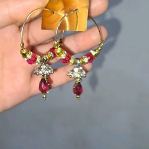 Shiny Dangling Pair Of Earrings (Pink)