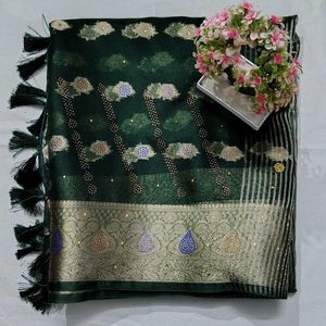 Organza Surwaski With Ston Work Saree