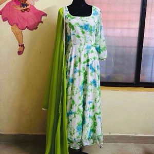 White Tie dye anarkali with dupatta