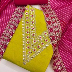 Chanderi V Neck Embroidery Work Suit