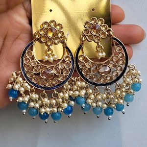 Royal Blue Kundan Chand Bali Set