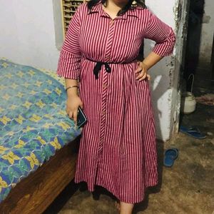 Pink And Maroom Striped Midi Dress