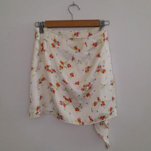 Cream Printed Mini Skirt (Women's)