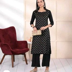 Anouk Kurta Set Black With Golden And Red Print