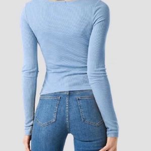 Casual Regular Sleeves Solid Women Light Blue Top