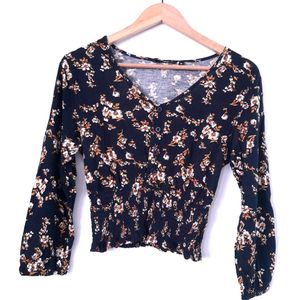 Black With Floral Print Crop Tops (Women's)