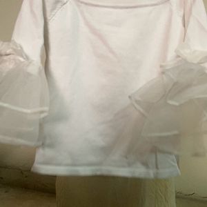 White Designer Top With Ruffle Seleeves