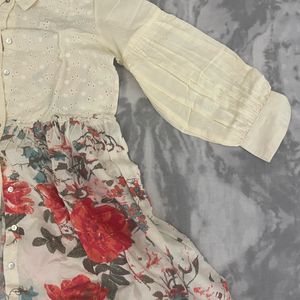 Floral Print Schiffli Shirt Dress