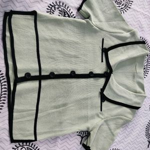 Korean Style Short-sleeve Contrast Trim Knit Top