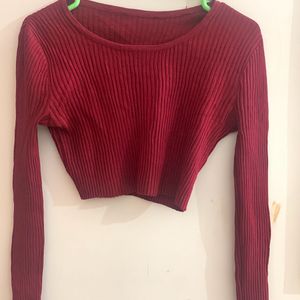 Red Ribbed Crop Top