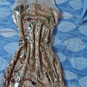 Sequin Shimmery Gold/Peach Dual toned Party Dress