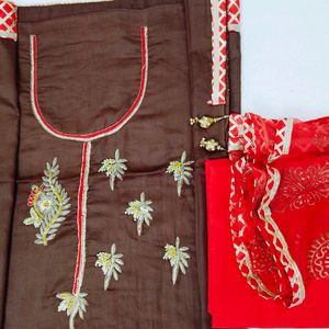 Festival/Karwachauth❤️🤎Unstitched Dress Material