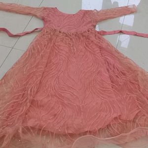 Peach Pink Wavy Gown For Girls