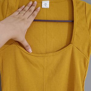 Mustard Color Fitted Rib Top