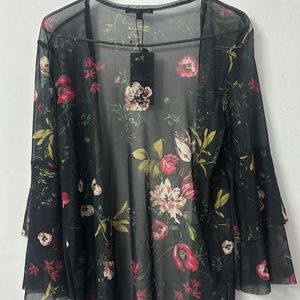 Open Shrug - Black with red Flower Prints