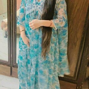 Sky Blue Floral Printed Anarkali Set