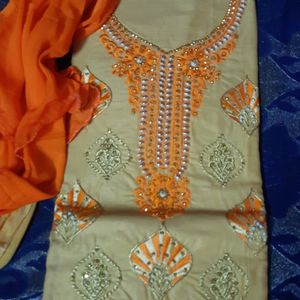 Girls Orange Kurta Set Material