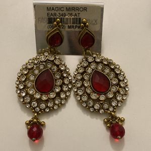 Red And White Stone Party Wear Earrings