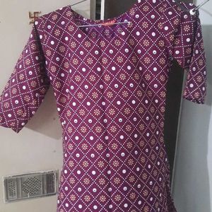 Purple Printed Kurti With Sleeves