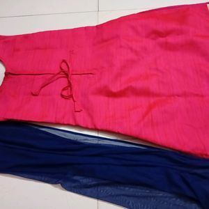 Pink Kurti And Suit Set With Plazo Pants