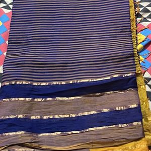 Blue  And Gold Lines Saree