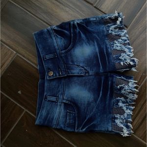 High Waist Distress Detailing Denim Shorts