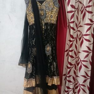 Black and Gold Net Anarkali Gown