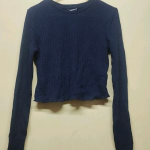 Dark Blue Crop Sweatshirt Stretchable