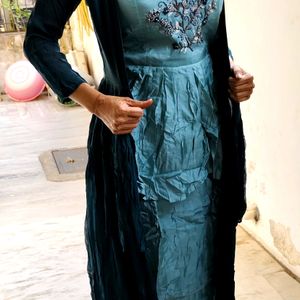 Dark Green And Light Colour Gown With Shru