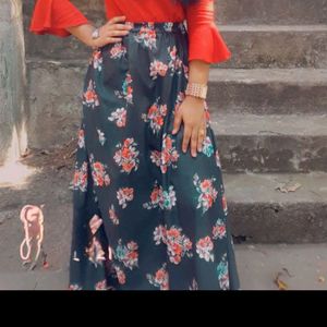 Ethenic Floral Long Skirt