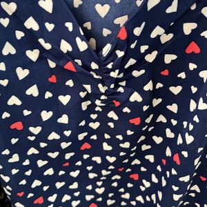 Heart Print Navy Blue Top For Women